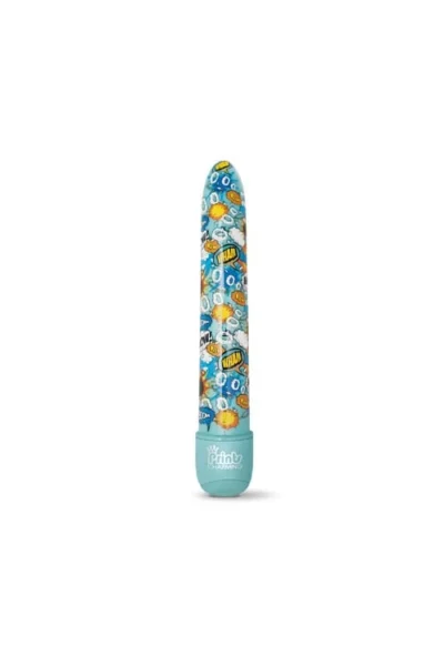 7 Inch Smooth Tapered Vibrator with Wham & Pow Prints - Blue