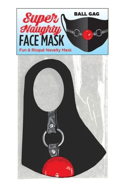 Face mask with super naughty ball gag print - black & red