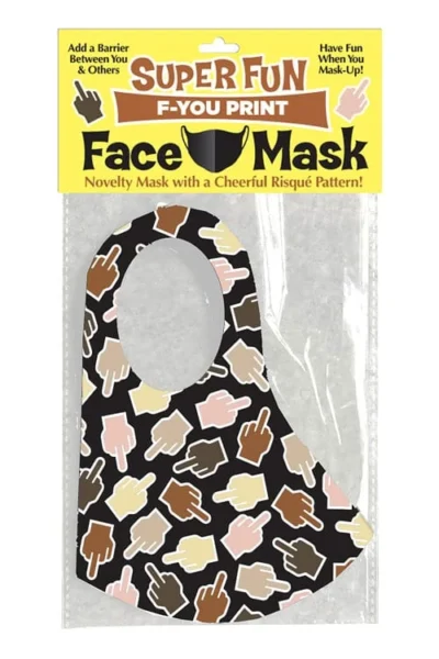 Novelty face mask with fun finger flipping images f-you finger mask