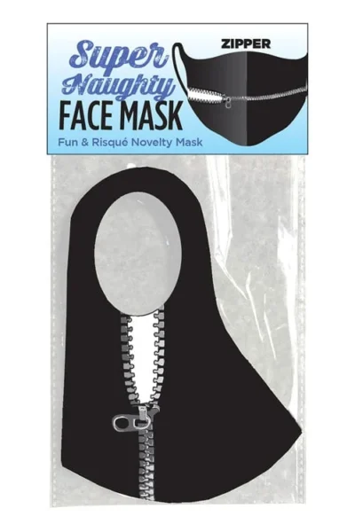 Novelty face mask with naughty zipper print - black