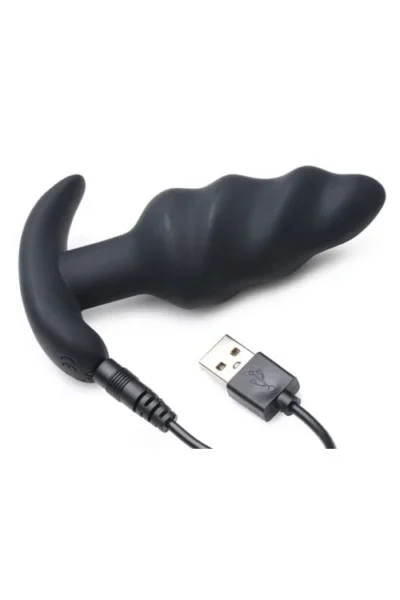 Silicone Swirl Vibrating Butt Plug with Remote Control - Black