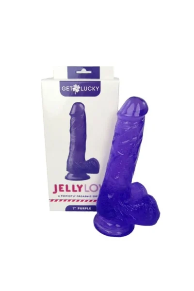 Suction Cup Dildo 7 Inch Jelly veined Shaft Dong with Balls - Purple
