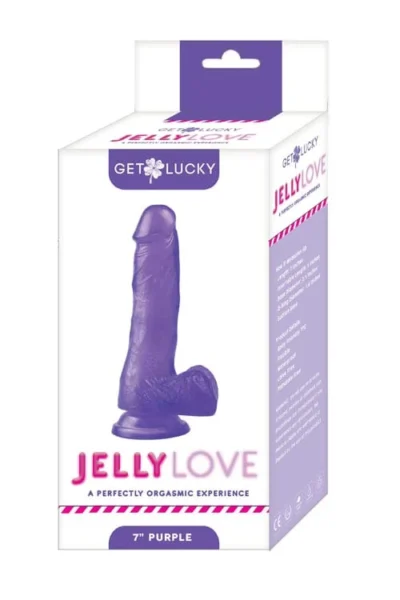 Suction Cup Dildo 7 Inch Jelly veined Shaft Dong with Balls - Purple
