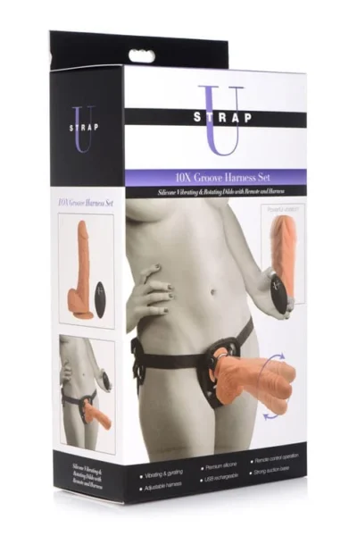 Vibrating & Rotating Dildo with Remote Control & Harness