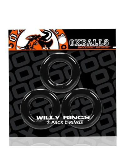 3-Pack Cock Rings for Stronger Erection Oxballs Willy Rings Black