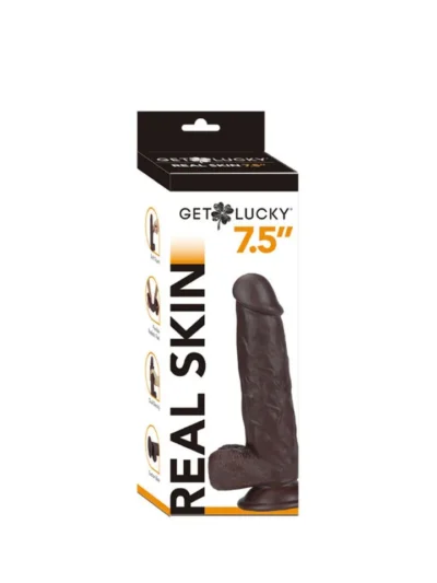 7.5 Inch Realistic Sliding Skin Dong Cock with Balls - Dark Brown