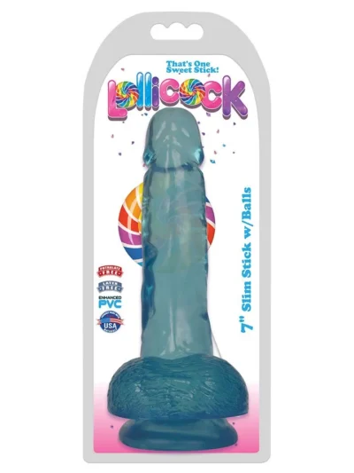 7 Inch Slim Dick With Balls And Suction Cup Lollicok- Berry Ice