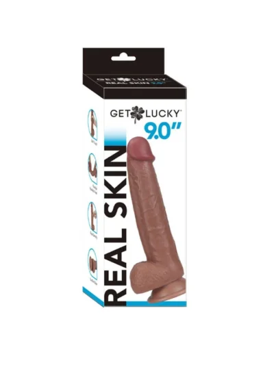 9 Inch Realistic Sliding Skin Dong Cock with Balls - Light Brown