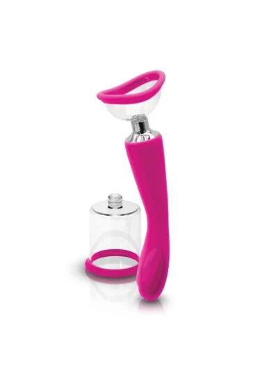 Breast & Clitoral Suction Cup Pump with Vibrating Handle - Pink