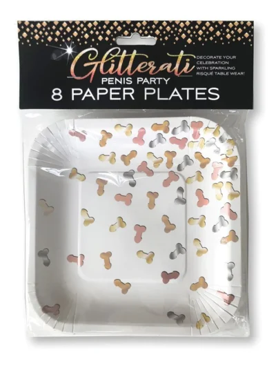 Metallic Penis Bachelorette Party Paper Plates - 8 Count