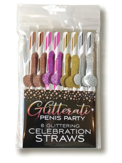 Metallic Penis Party Celebration Glitterati Straws - 8 Count