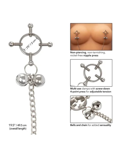 Nipple clamps 4-point screws twist to tighten nipple press with bells