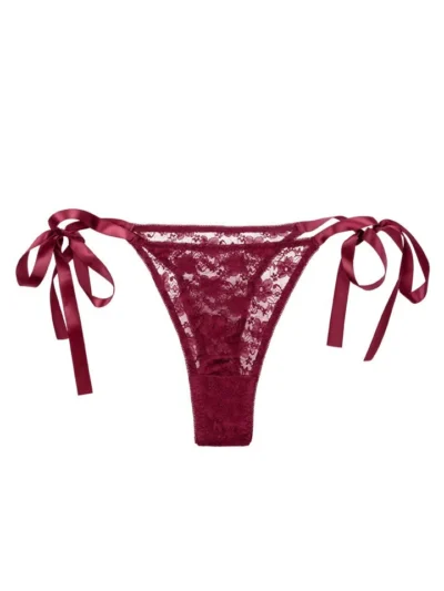 Remote Control Lace Thong Set with 12 Functions - Burgundy