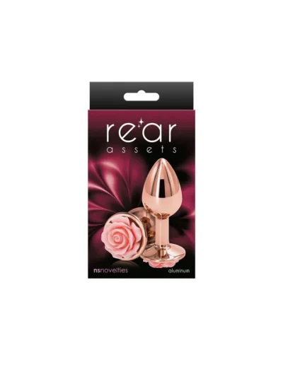 Small Aluminum Butt Plug Anal Stimulator with Pink Rose Handle