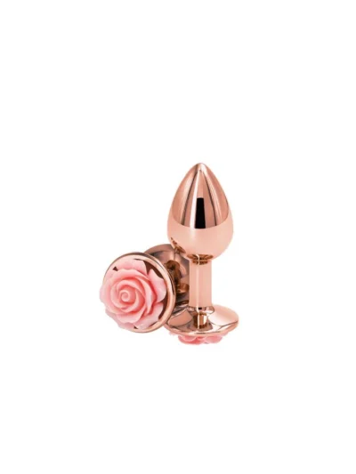 Small Aluminum Butt Plug Anal Stimulator with Pink Rose Handle