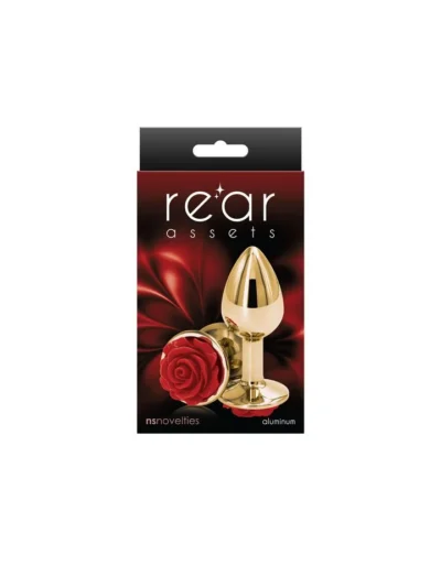 Small Aluminum Butt Plug Anal Stimulator with Red Rose Handle
