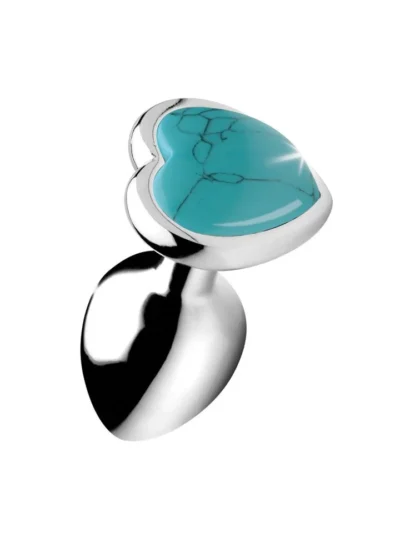 Turquoise Heart Gem Anal Plug 2.3 Insertable Inches Small Size