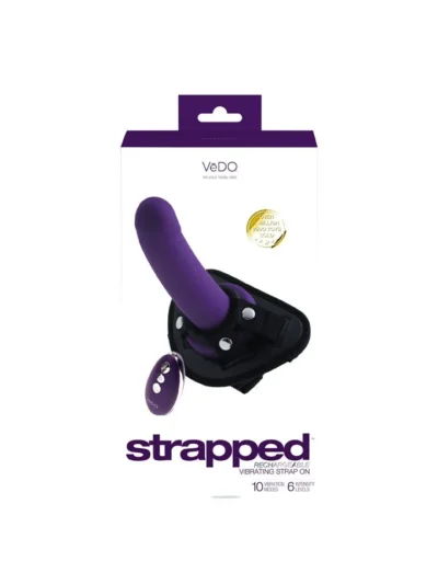 Vabrating Strap-On Dildo with Adjustable Leather Harness - Purple