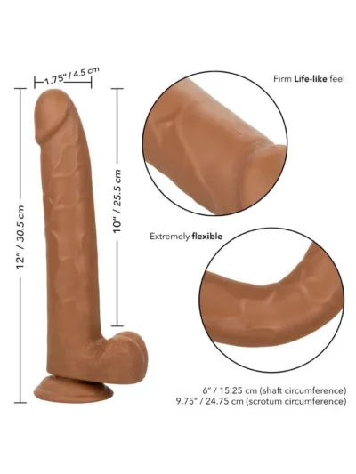 10 inch realistic dildo suction cup based cock with balls - brown
