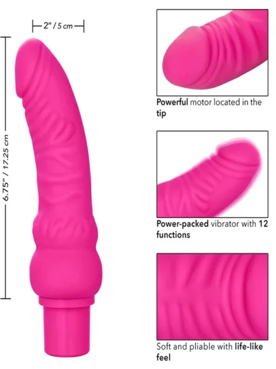 12 functions realistic veiny vibrator power stud curvy - pink