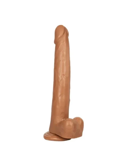 12-Inch Dildo Suction Cup-Based Cock with Balls - Brown