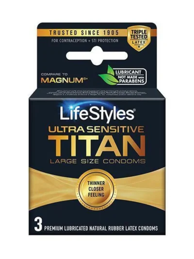 3 Pack Large Size Condoms Lifestyles Ultra Sensitive Titan