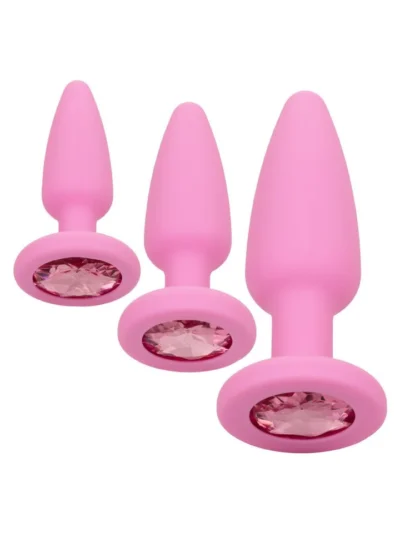 3 Pcs Butt Plugs Anal Stimulator Crystal Booty Kit - Pink