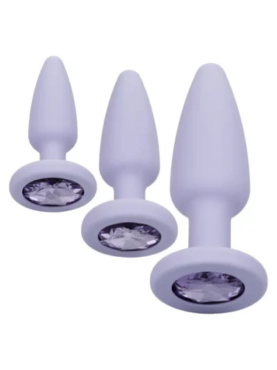 3 Pcs Butt Plugs Anal Stimulator Crystal Booty Kit - Purple