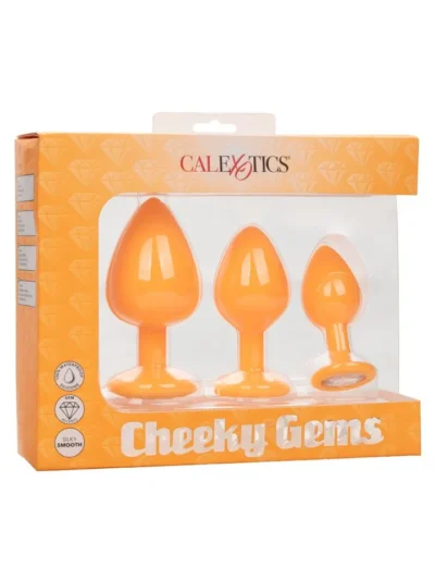 3 Pcs Glamourous Butt Plug Anal Training Kit Cheeky Gems - Orange