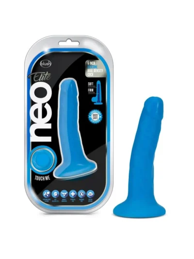 6 Inch Dual Density Dildo Cock with Suction Cup Base - Neon Blue