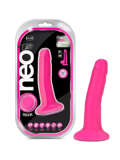 6 Inch Silicone Dual Density Dildo with Suction Cup Base - Neon Pink