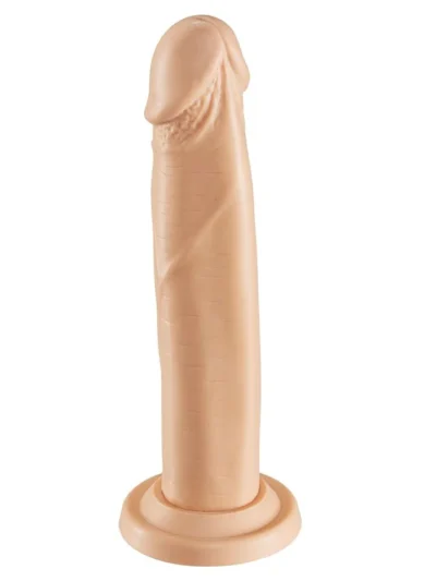 7 Inch Slim Dildo with Veined Shaft and Suction Cup Base - Tan
