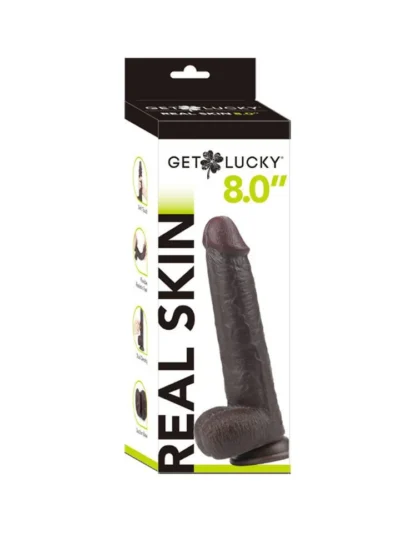 8 inch dildo dong with balls soft outer skin firm center - brown