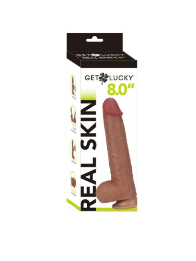 8 inch dildo dong with balls soft outer skin firm center light brown
