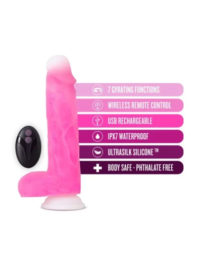 8 Inch Gyrating Dildo with Suction Cup Realistic Vibrator - Pink