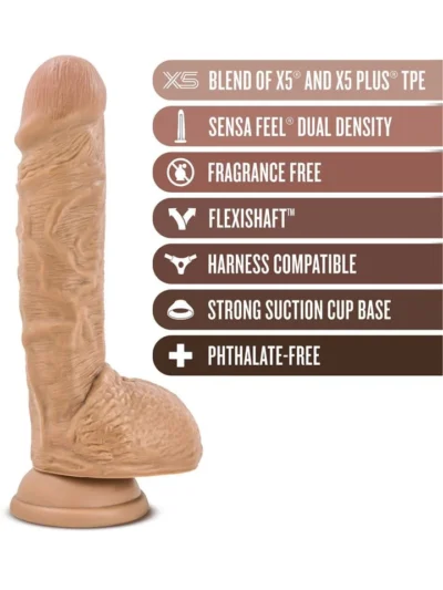 9 Inch Bendable Dildo Cock with Balls Suction Cup Base - Mocha