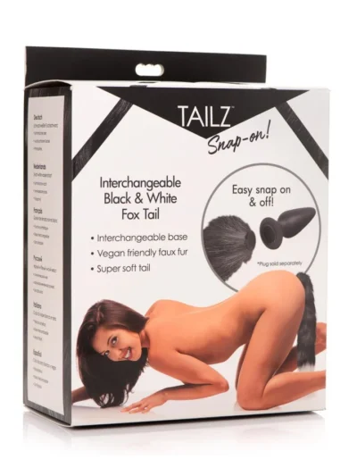 Black & White Fox Tail Attachment for Tailz Snap-Ons Butt Plugs
