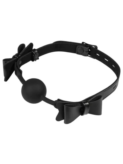 Bondage Ball Gag with Bow Tie BDSM Restraint Roleplay - Black