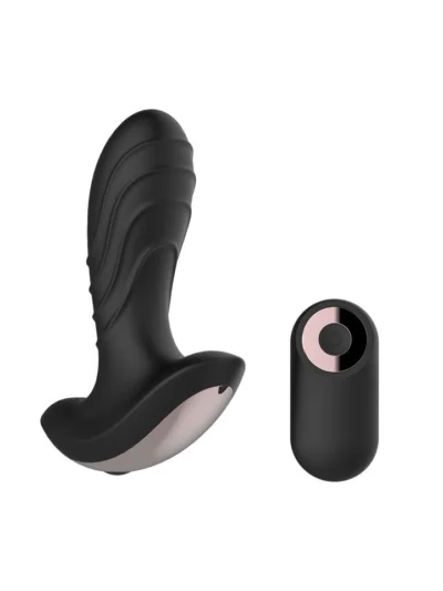 Buzz Ribbed Anal Vibrator with Remote Control - Black