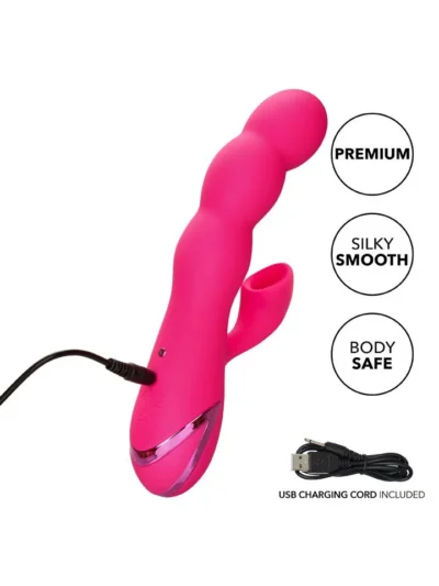 Curved & Bumpy Shaft Rabbit Vibrator Oceanside Orgasm - Pink