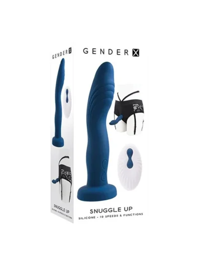 Curved Dual Motor Strap-on Vibrator with Harness Snuggle Up - Blue
