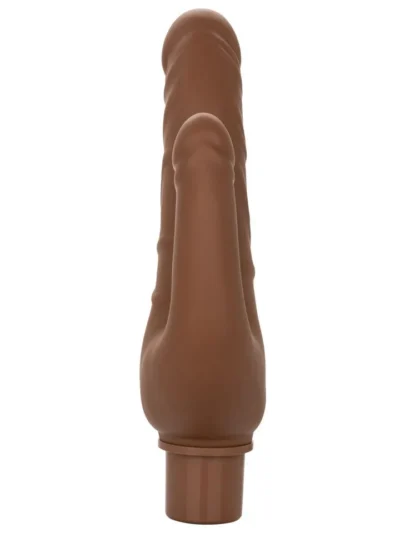 Double Penetrator Vibrator Realistic Stud Over and Under - Brown