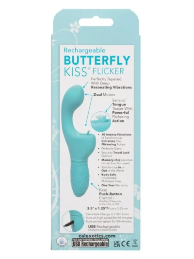 Dual Motor Vaginal & Clit Vibrator Butterfly Kiss Flicker - Blue