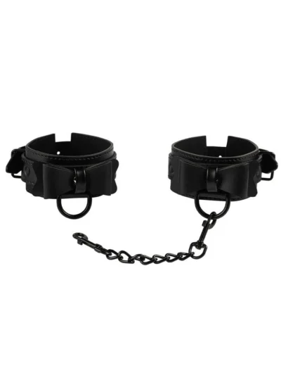 Faux Leather Bondage Handcuffs with Bow Tie Design - Black