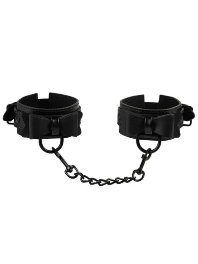 Faux Leather Bondage Handcuffs with Bow Tie Design - Black