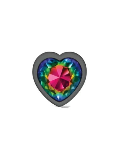 Gunmetal Metal Large Butt Plug with Rainbow Heart Gemstone