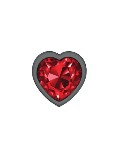 Gunmetal Metal Large Butt Plug with Red Heart Gemstone