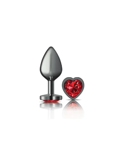 Gunmetal Metal Medium Size Butt Plug with Red Heart Gemstone