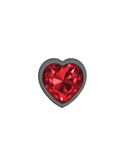 Gunmetal Metal Medium Size Butt Plug with Red Heart Gemstone