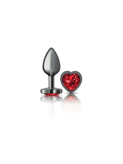 Gunmetal Metal Small Size Butt Plug with Red Heart Gemstone